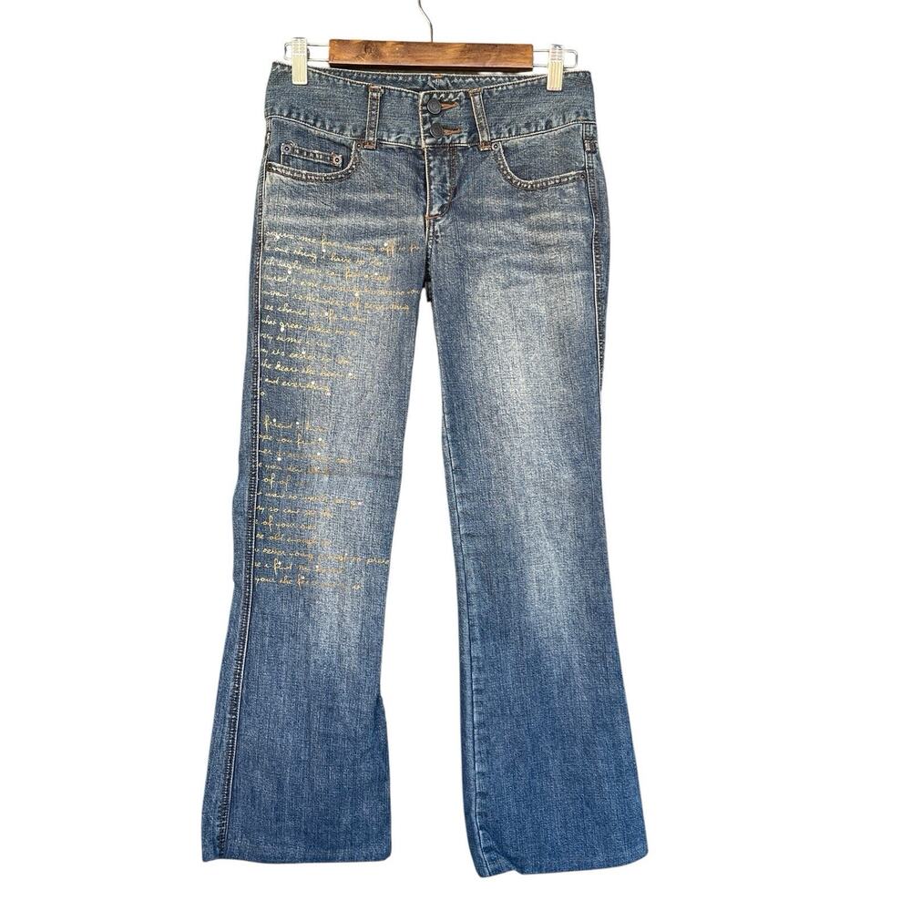 Express Jeans Juniors Size 1/2 Bootcut‎ Beaded Script Embellished Double Button